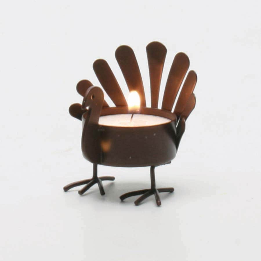 Thanksgiving Iron Antique Bronze Standing Turkey Tealight Candle Holder Tabletop Mantel Centerpiece Decorations, 2.5 inch