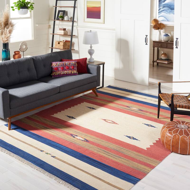 SAFAVIEH Handmade Flatweave Montauk Sheffield Boho Tribal Cotton Rug - 8' x 10' - Blue/Red