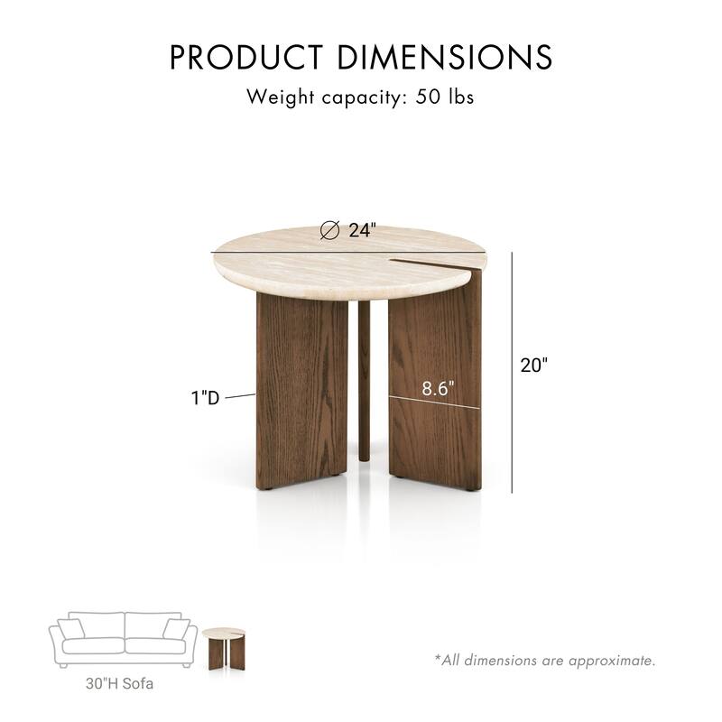 Furniture of America Elrik Modern Genuine Travertine Top Round End Table