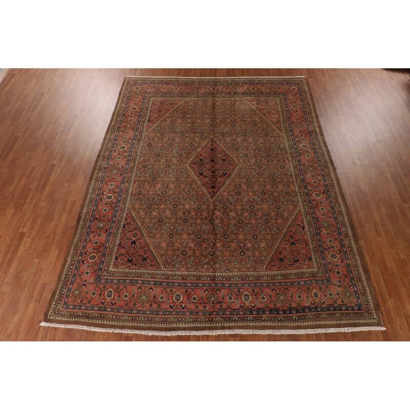Brown & Pink Mahal Persian Vintage Rug Handmade Wool Carpet - 9'11"x 12'10"