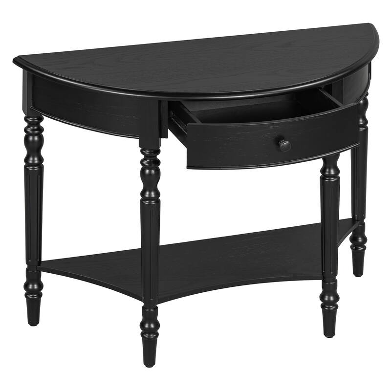 Roomfitters Farmhouse Half Moon Console Table with Shelf, Rustic Accent Sofa Table for Entryway, Living Room, Hallway