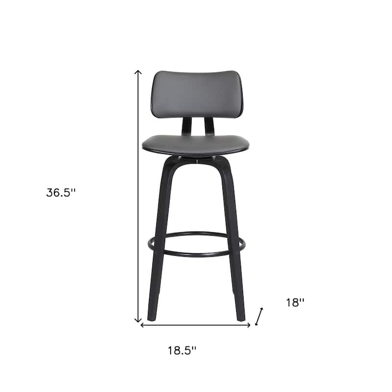 26" Gray And Black Faux Leather Swivel Low Back Counter Height Bar Chair