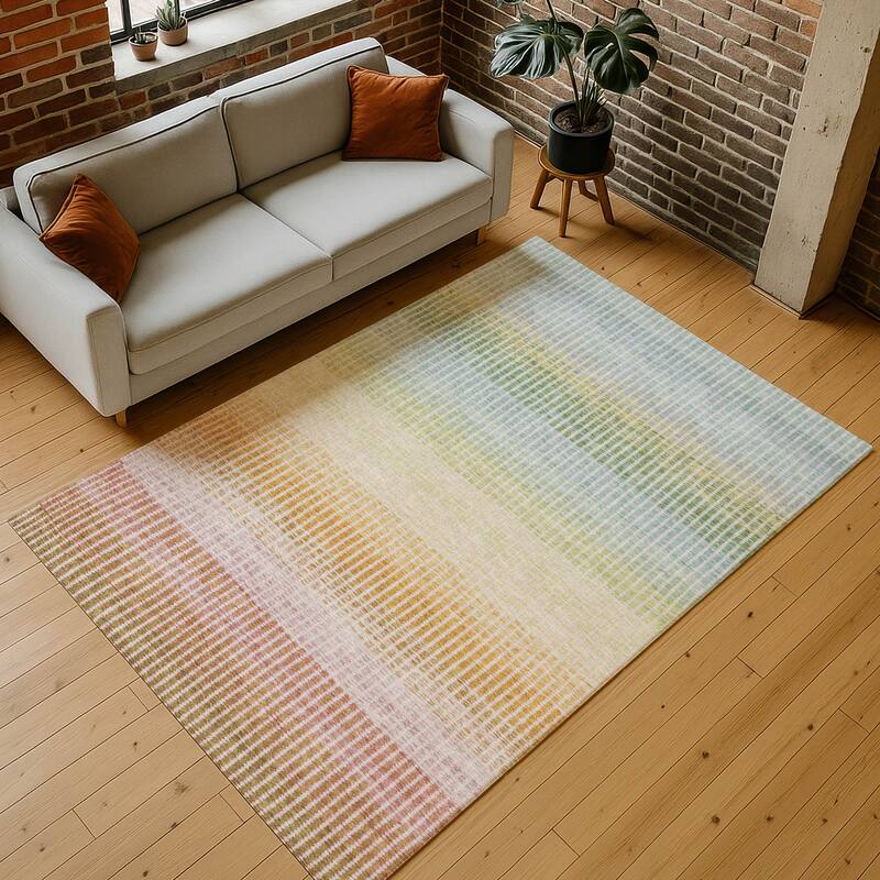 Machine Washable Indoor/ Outdoor Contemporary Stripes Chantille Rug
