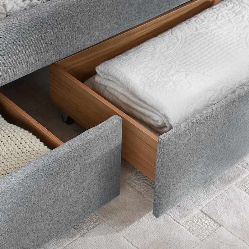 Vertical Stripes Linen Fabric Upholstered Sofa Bed with Two Drawers