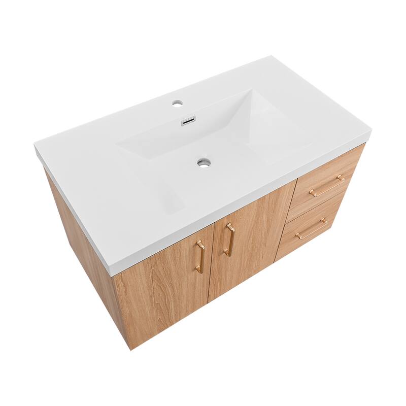 StellarArc 36 in Wall Mounted Single Sink Bathroom Vanity with Integral Sink Top