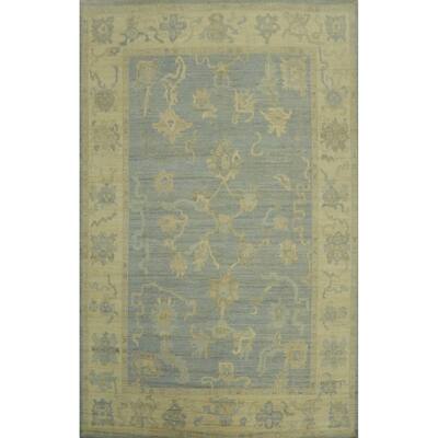 Handmade Wool Oushak Vegetable Dye Area Rug, Floral Geometric Carpet - 11' 10'' X 9' 2''