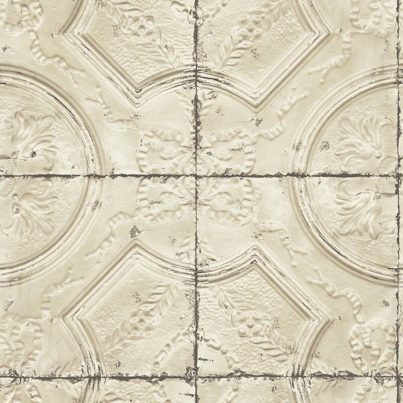 Chesapeake Susanna Beige Vintage Tin Tile Wallpaper - 20.5in x 396in x 0.025in