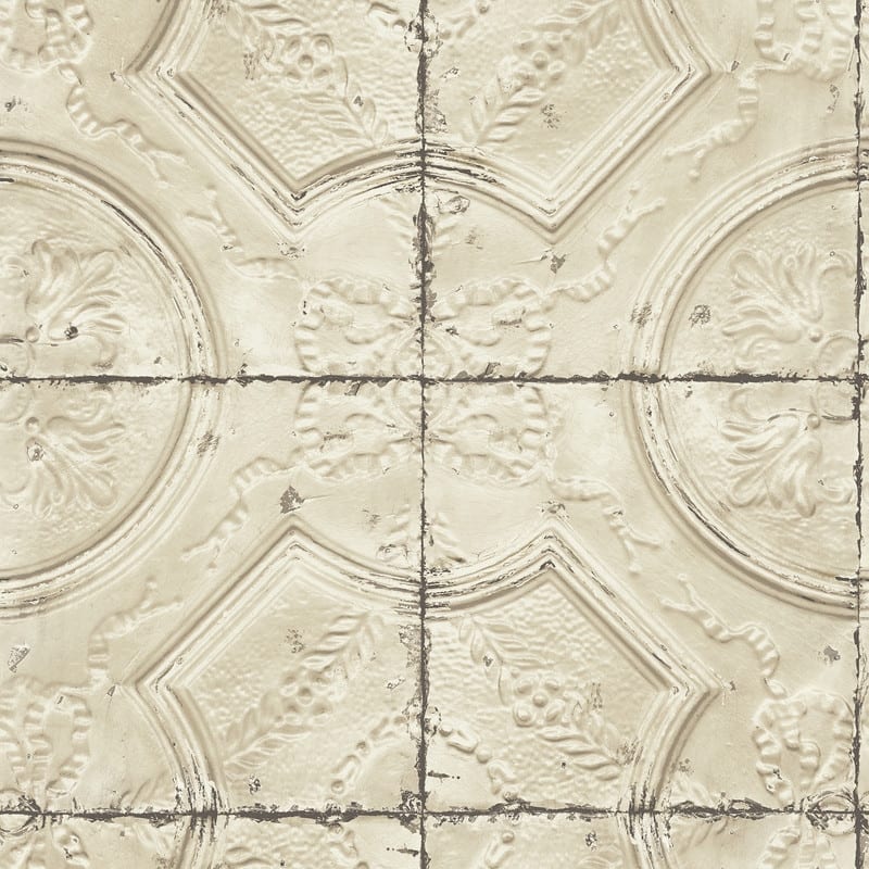 Chesapeake Susanna Beige Vintage Tin Tile Wallpaper - 20.5in x 396in x 0.025in