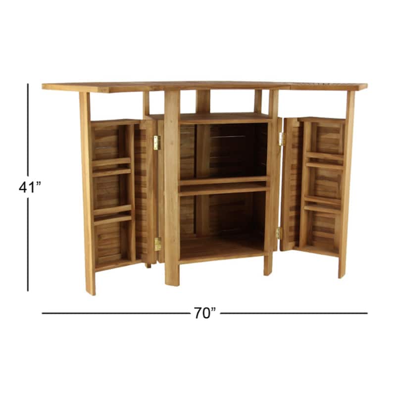 Teak Wood Indoor Outdoor Folding Bar with Expandable Sides - Brown - Roche River Decor - 24"W x 70"L x 41"H