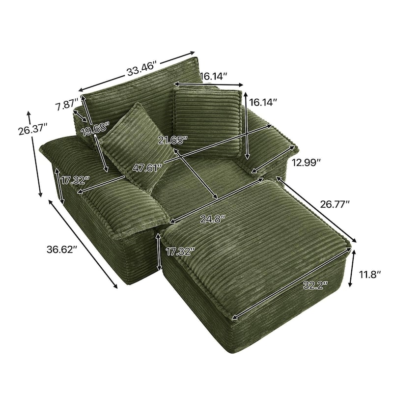 Rossetta Modern Modular Luxurious Corduroy-Fleece Fabric Double-Layer Cushion Design Deep Seat Sofa with 1 Ottoman