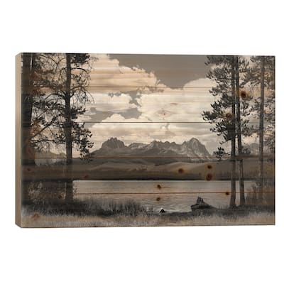 1960s Little Red Fish Lake In Idaho With Saw Tooth Mountains In Background Print On Wood by Vintage Images - Multi-Color