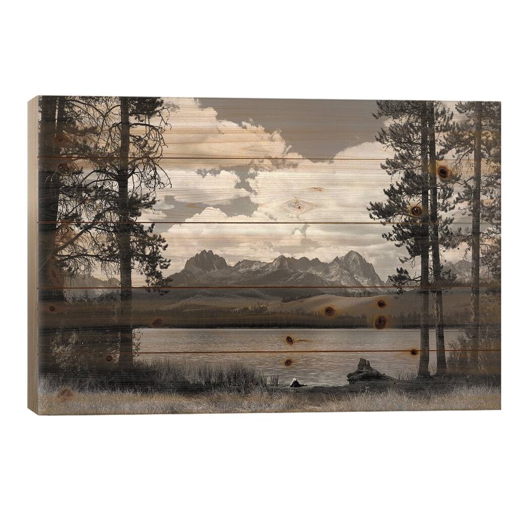 1960s Little Red Fish Lake In Idaho With Saw Tooth Mountains In Background Print On Wood by Vintage Images - Multi-Color