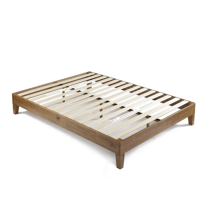 Twin Size Solid Wood Platform Bed Frame in Pine Finish, Sturdy Slat Support