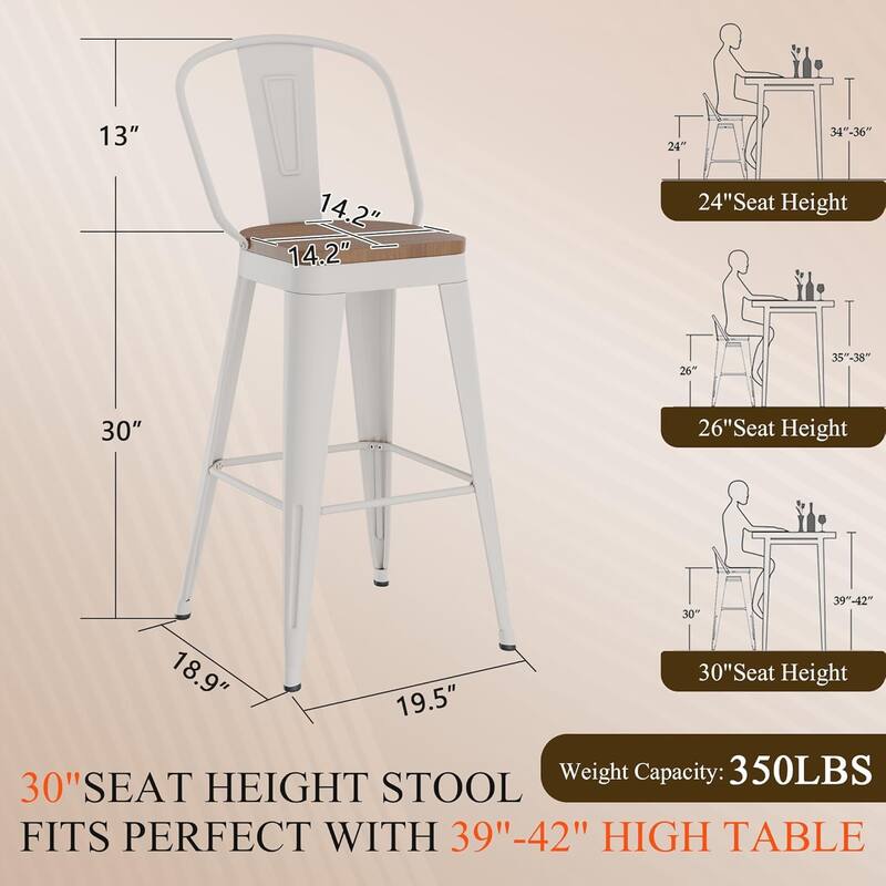 Swivel Counter & Bar Stools with Metal Frame Farmhouse 26" and 30" Seat Height Kitchen Barstools with High Back and Wooden Seat