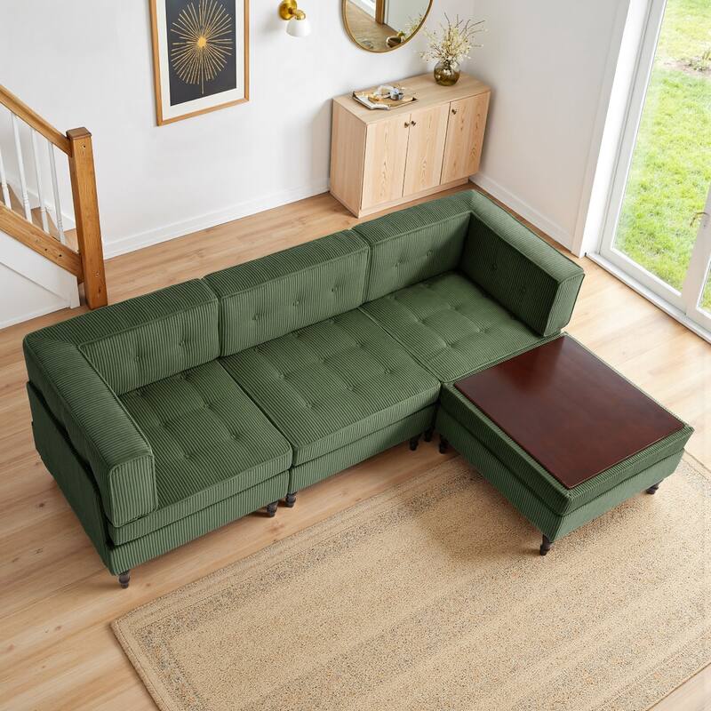 4-Piece 98" W Upholstered Modular Corduroy Sectional Sofa