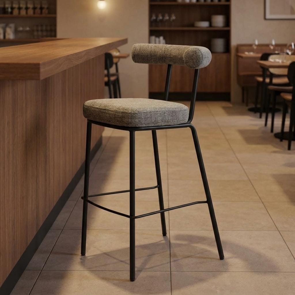HomeRoots 30" Green And Black Chenille And Steel Low Back Bar Height Bar Chair