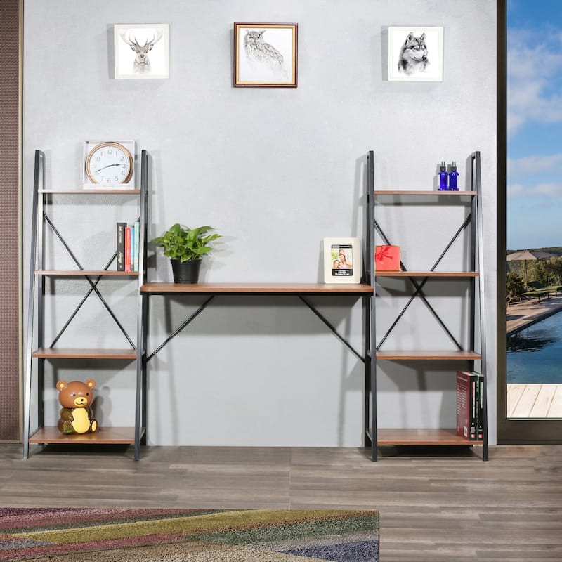 Davee Furniture Walnut Writing Desk with 2 Bookshelves - Walnut