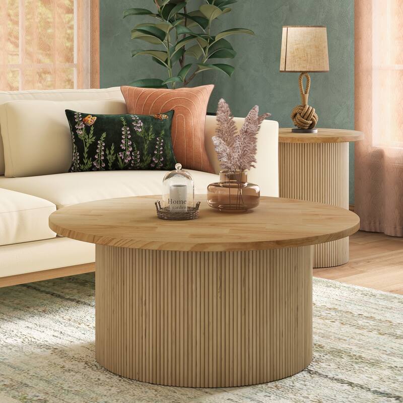 NPD Furniture Kiefer Rattan End Table or Coffee table with Wood Top