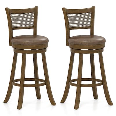 Gymax Set of 2 Bar Stools 30'' Swivel Bar Chairs w/ PE Rattan Backrest