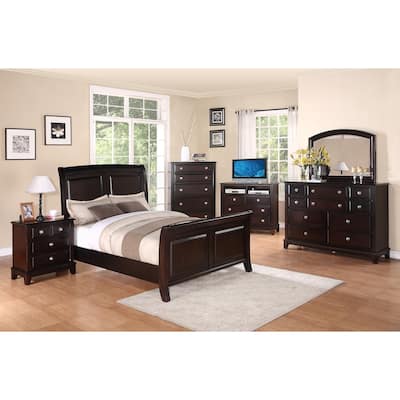 Wooden Curved Sleigh Full Panel Bed - 87" - Brown