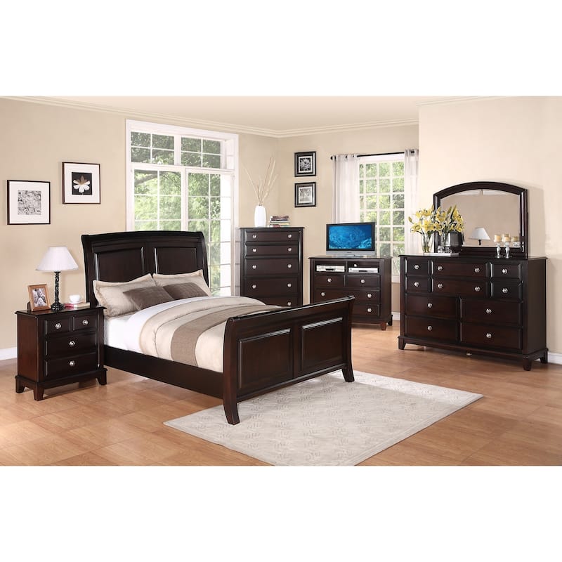 Wooden Curved Sleigh Queen Panel Bed - 93" - Brown