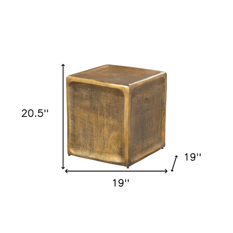 Set of 2 Square Block End Tables in Black Silver and Brass Aluminum - 18.1” x 18.1” x 20.5”