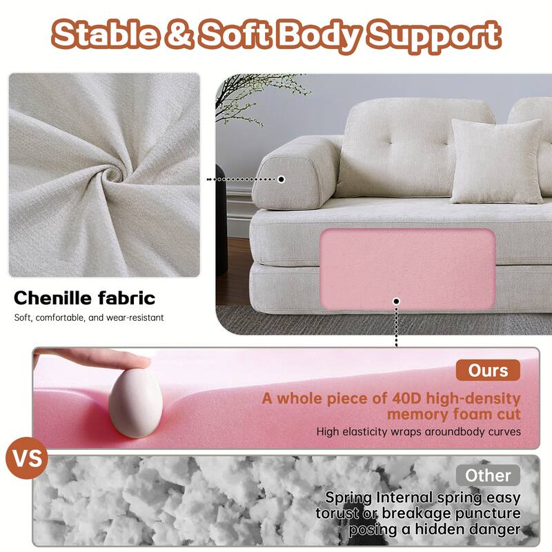 Modular Sectional Sofa with L-Shape Chaise Lounge, Comfy Chenille Boneless Couches, High-Responsive Memory Foam Compressed Sofa