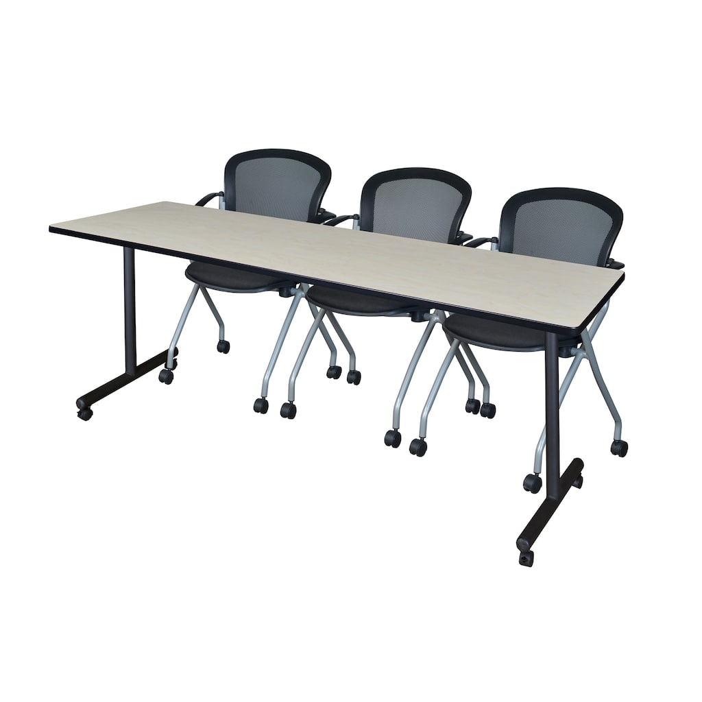 84" x 24" Mobile Training Table- Maple & 3 Chairs- Black