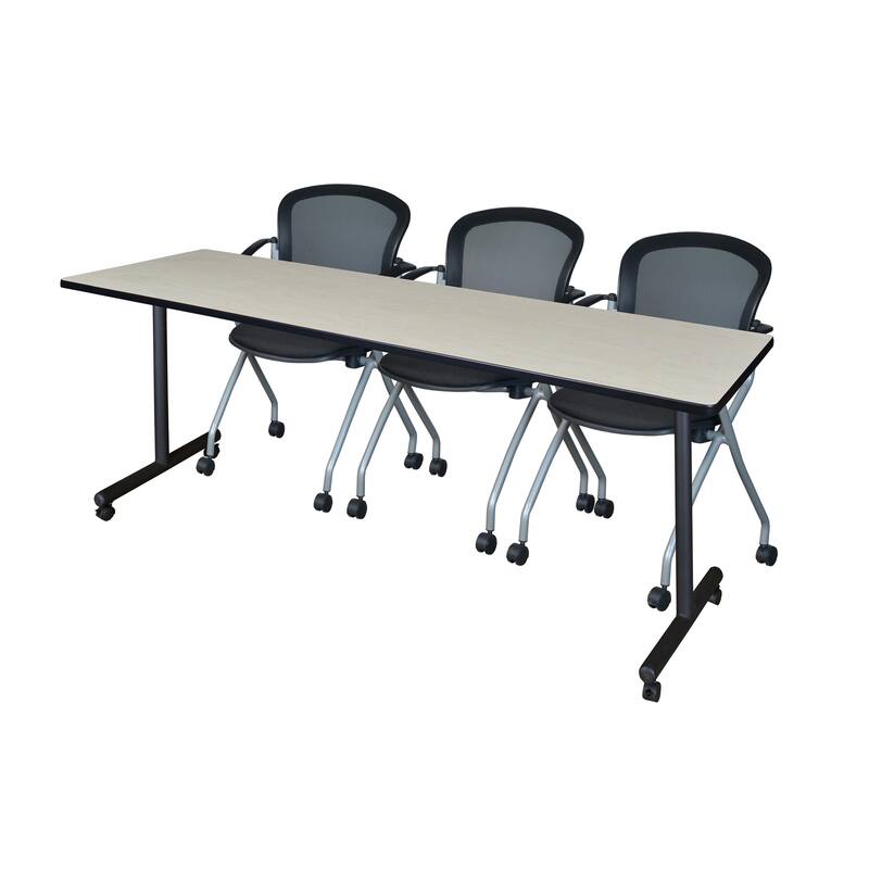 84" x 24" Mobile Training Table- Maple & 3 Chairs- Black