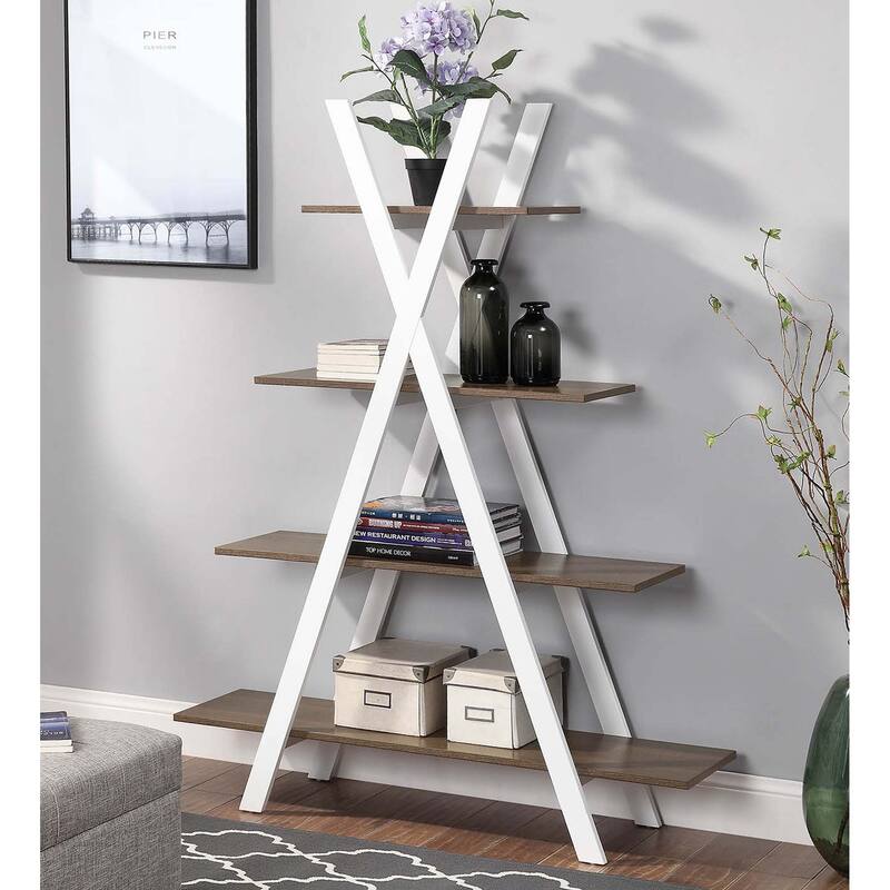 Convenience Concepts Oxford A Frame Bookshelf - Driftwood/White