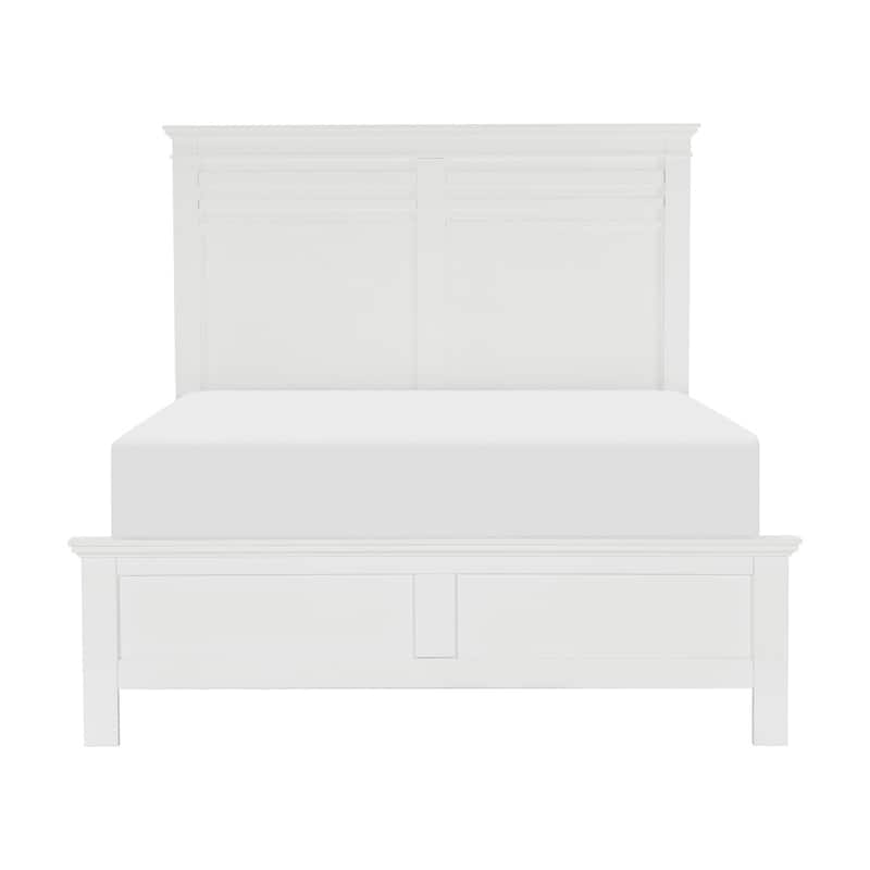 White Queen Size Wooden Panel Bed with Headboard and Footboard, Transitional Style, Easy Assembly