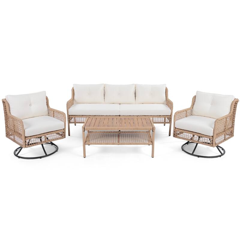 Modern All-Weather PE Wicker 5-Piece Sectional Patio Set with 360° Swivel Chairs