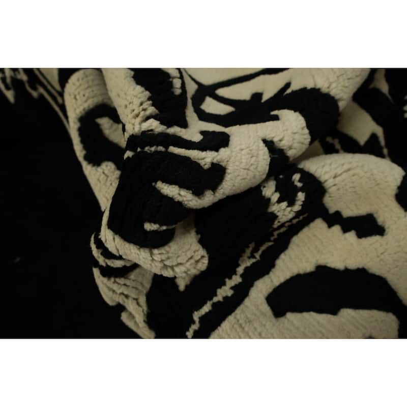 Hand Knotted Oriental 100% Wool Carpet Traditional Floral Black Nepalese Area Rug - 9' 10'' X 8' 3''