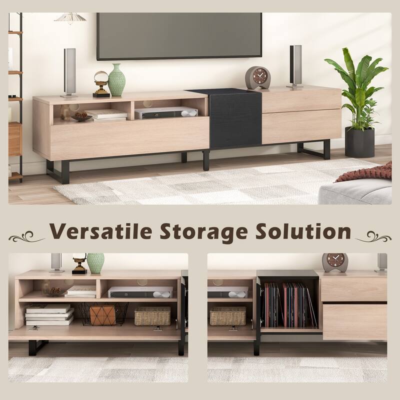 Modern TV Stand for 80-Inch TVs with Double Storage Space and Drop-Down Doors