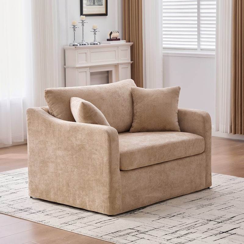 45.27" Accent Chair Armchair for Living Room, Oversized Chenille Single Sofa Chair Reading Chair Lounge Chair & Ottoman Set - Wheat