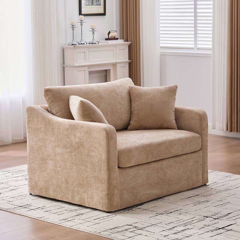 45.27" W Modern Chenille Armchair with Metal Legs, Upholstered Accent Chair with 2 Bolster Pillows for Living Room & Office