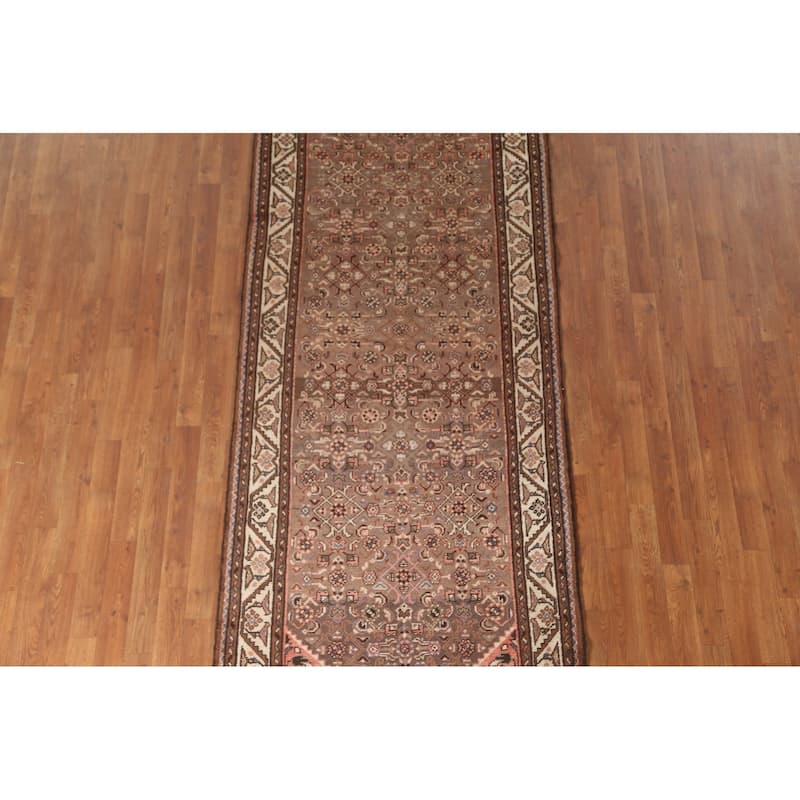 Traditional Hamedan Persian Vintage Runner Rug Handmade Wool Carpet - 3'8"x 9'8"