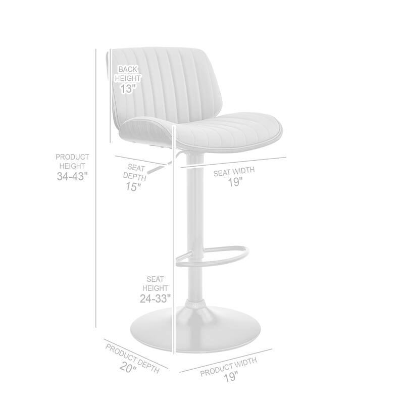 24" Upholstered Adjustable Height Swivel Bar Chair with Footrest and Iron Frame Perfect for Kitchen Island - 43”H x 19”W x 20”D