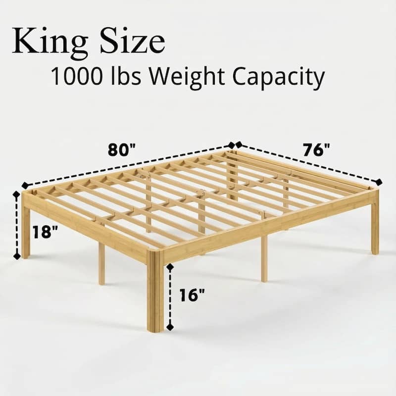 18-inch bamboo and metal platform bed frame, sturdy and durable, easy to assemble
