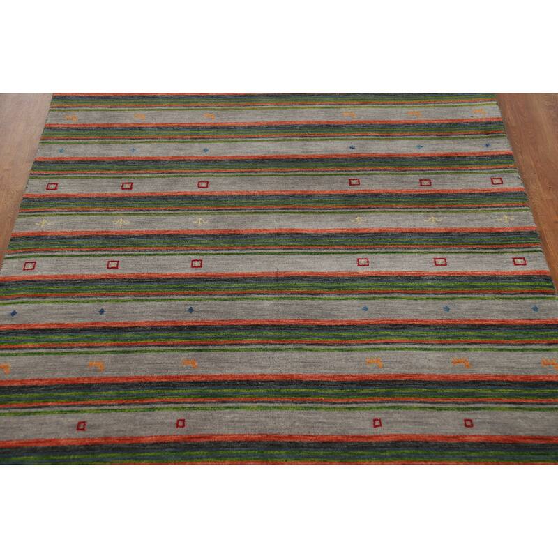 Striped Gabbeh Indian Area Rug Handmade Wool Carpet - 5'4" x 9'8"