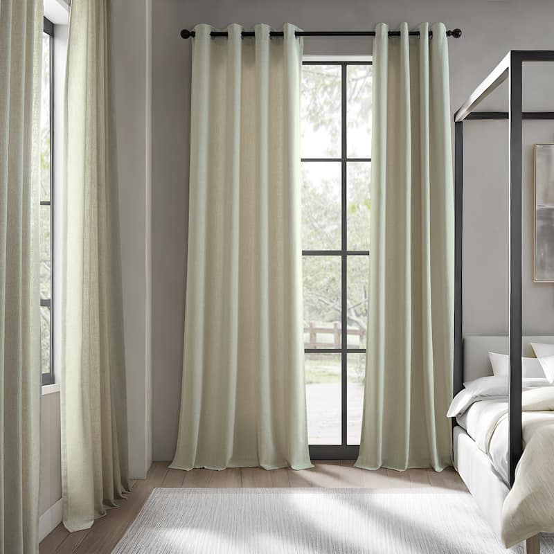 Exclusive Fabrics Basic Faux Linen Curtain Pair - 2 Panels - Light Filtering Grommet Curtains