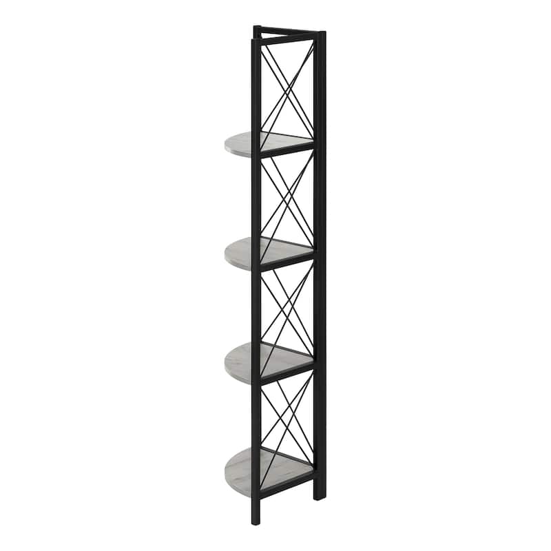Bookshelf, Bookcase, Etagere, Corner, 4 Tier, 60"h, Office, Bedroom, Laminate, Metal, Contemporary, Modern