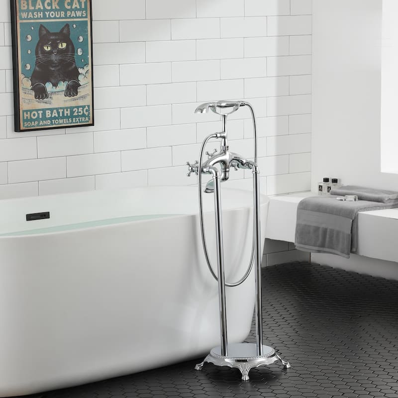 Chrome Freestanding Tub Filler Faucet with Handshower