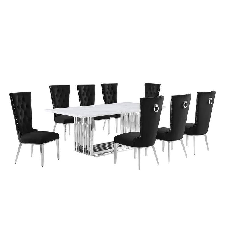 Best Quality Furniture D312/3-SC330-7 Dining Set with 79" White Marble Top