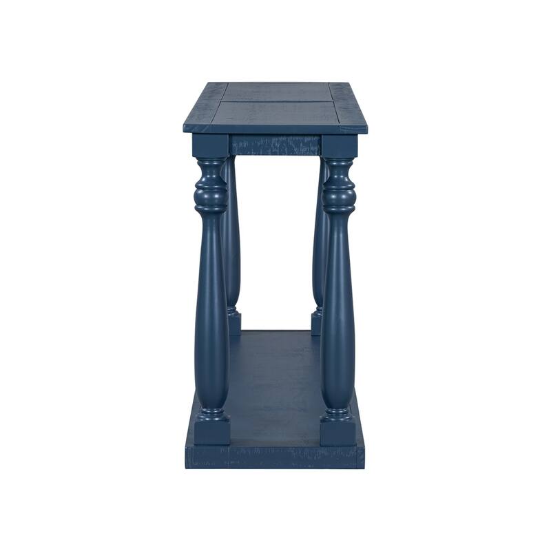 Vintage Wood Grain Console Table with Bottom Shelf and Four Vase Legs