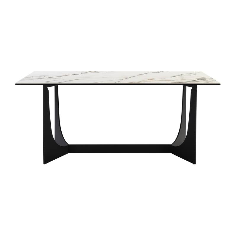 Esme 70" Sintered Stone and Black Metal Dining Table with Trestle Base