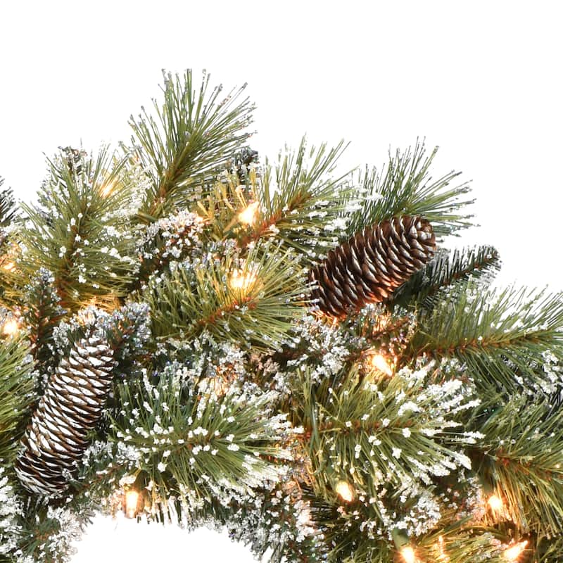 Puleo International 24" Pre-Lit Snowy Wreath