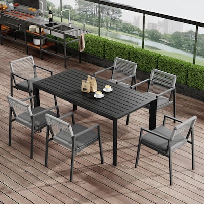 Christopher Knight Home - Madison Outdoor Dining Set with Aluminum Rope-Woven Chairs and Slat-Panel Table