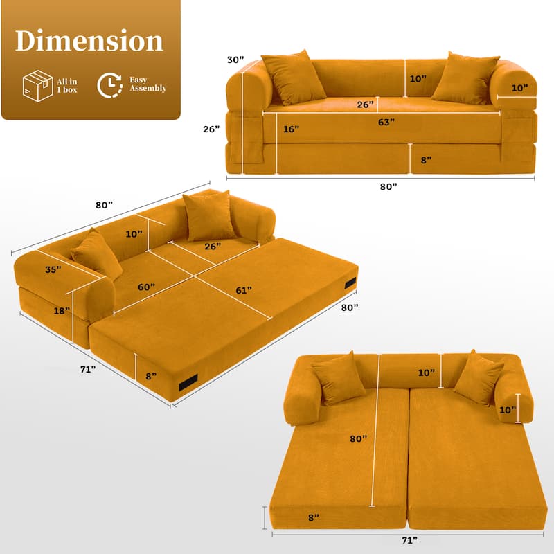 3-in-1 Convertible Sleeper Sofa with Pillows & Storage