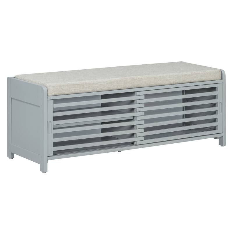 Distressed Shutter Storage Bench with Acacia Veneer